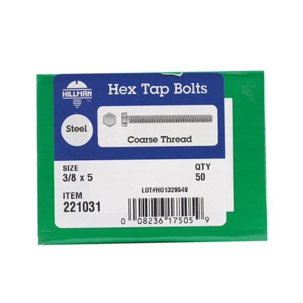 Hillman Hex Head Tap Bolt, Zinc Plated Steel, 5 in L, 50 PK 5323332 - main
